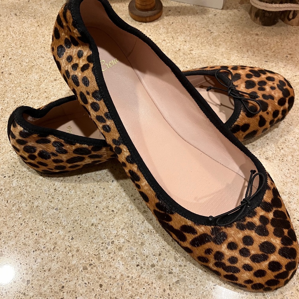 J Crew Ballet Flats Leopard Calf Hair Size 10